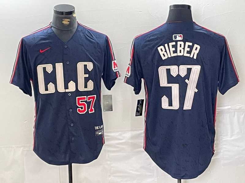 Mens Cleveland Guardians #22 Shane Bieber Number Navy 2024 City Connect Limited Stitched Jerseys->cleveland guardians->MLB Jersey